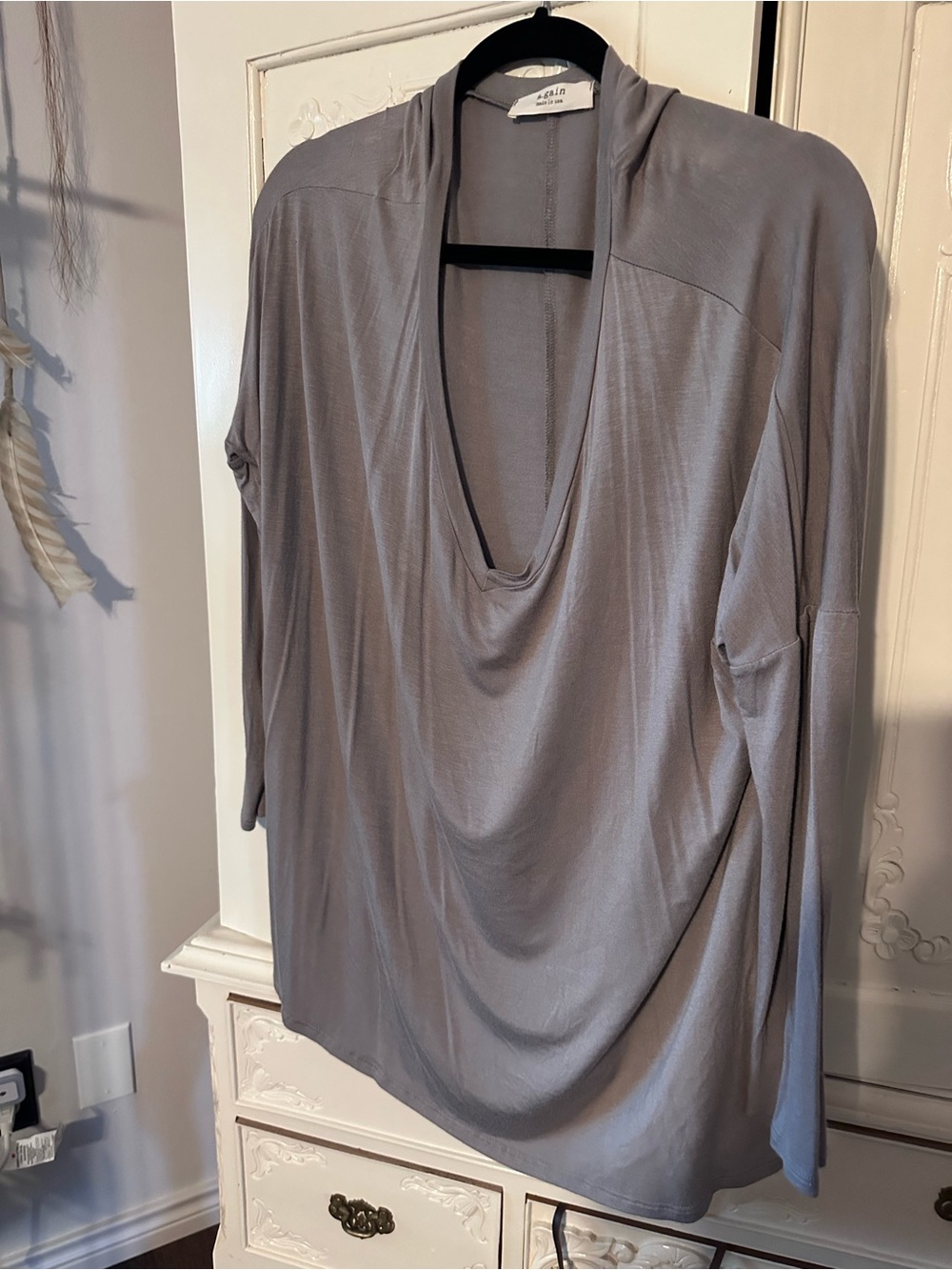 Soft Draped V-Neck Tunic Top - Gray